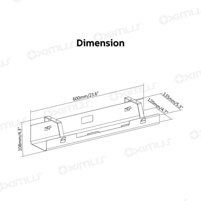 Underdesk Cable Management Tray Large Storage Capacity Oximus C90 - C90 bracket