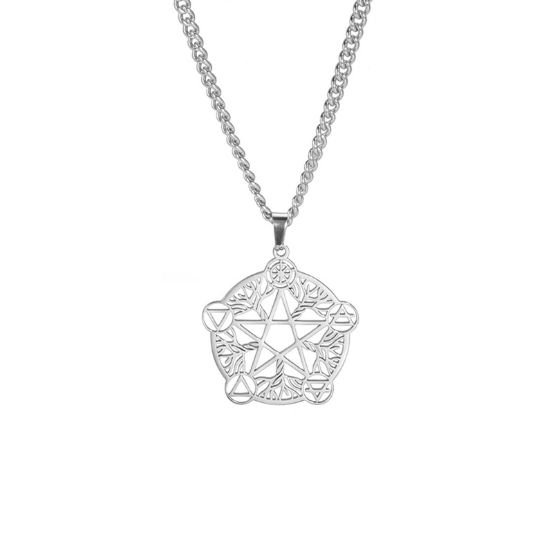 Tetragrammaton Penyihir Pentacles Stainless Steel Kalung Wanita Pentagram Necklace Jewelry Accesorios