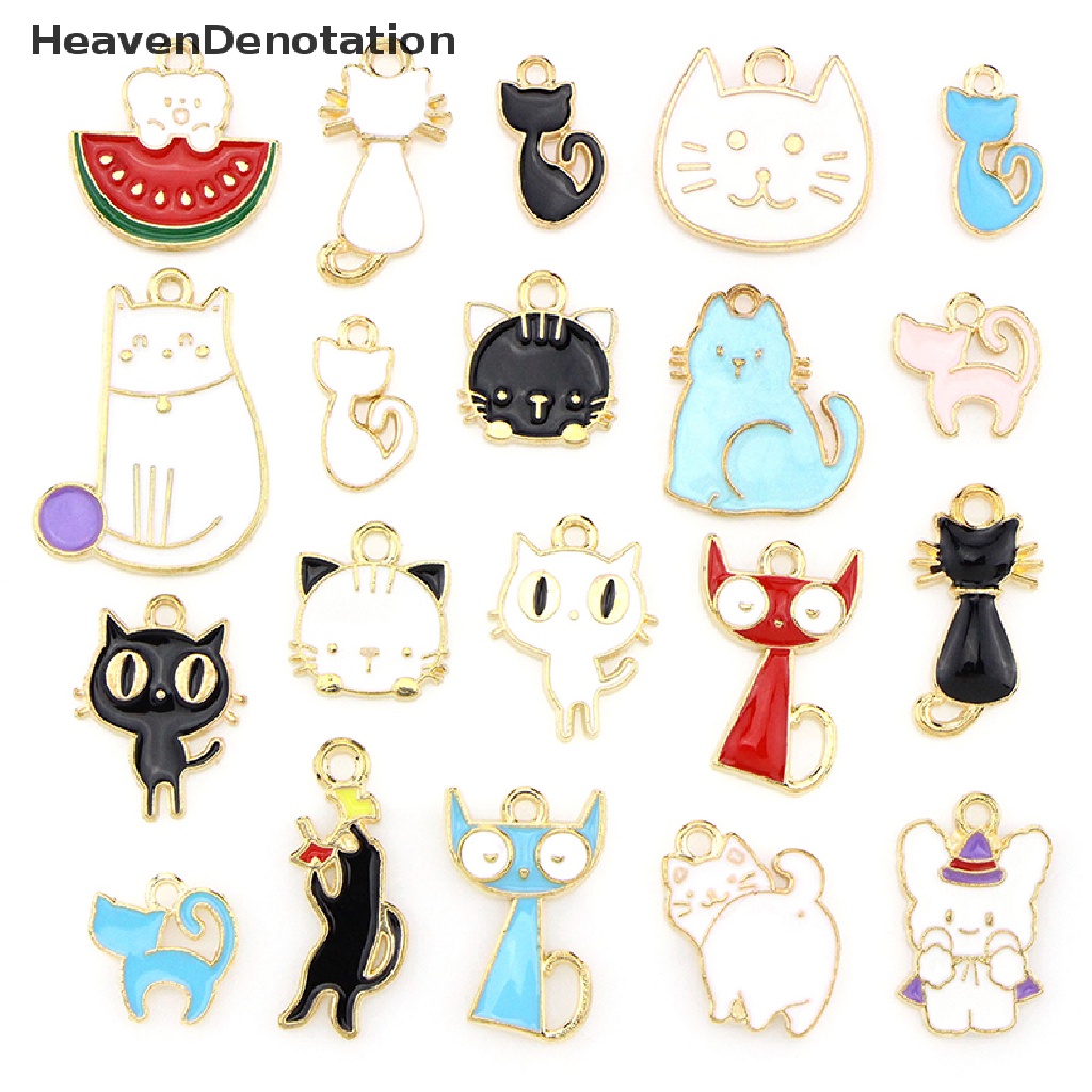 [HeavenDenotation] 20pcs/set Enamel Kucing Kecil Ch Liontin DIY Gelang Kalung Anting Membuat Perhiasan Aksesoris HDV