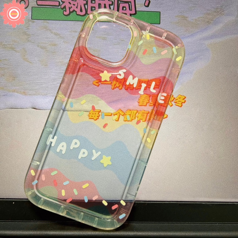 IPHONE Casing Happy Smile Kompatibel Untuk Iphone11 13 12 14 Pro Max 7Plus XR 6 6s 8plus X Xs Max SE 2020 INS Kreatif Warna-Warni Pelangi Shockproof Airbag Transparan Lembut TPU Cover