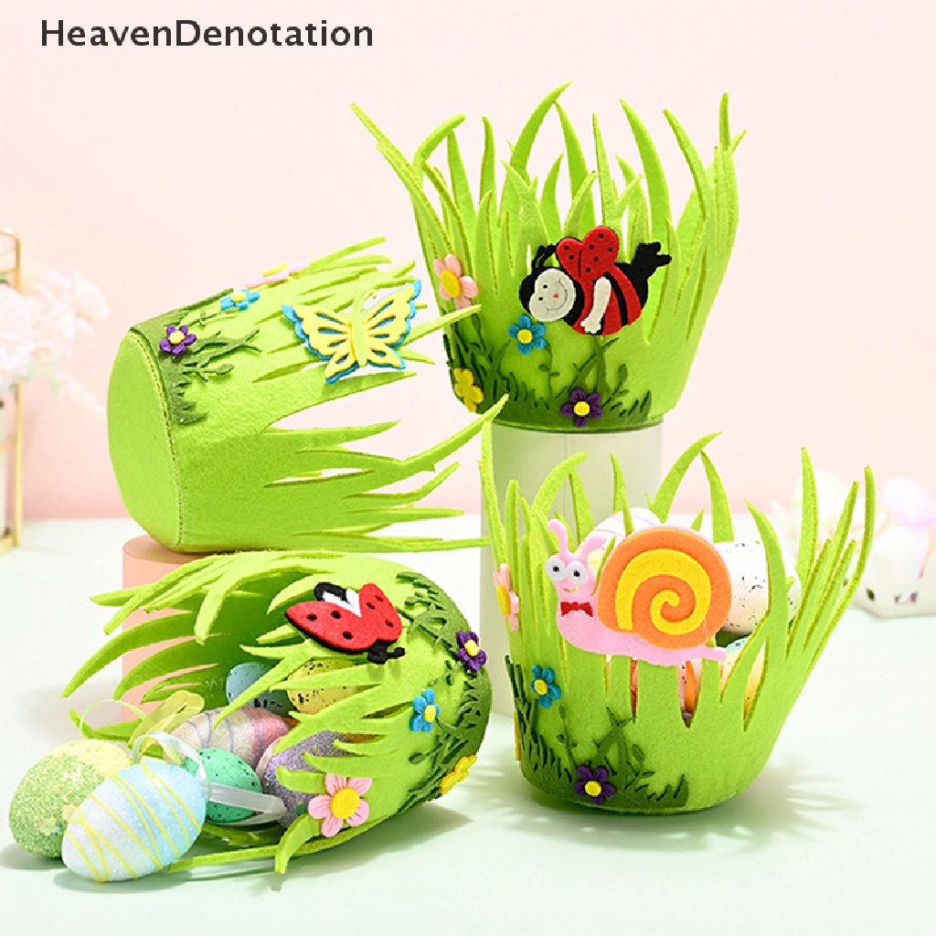 [HeavenDenotation] Keranjang Easter Green Non-Woven Tempat Telur Keranjang Rumput Paskah Pesta Prop HDV