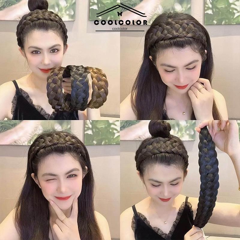 COD❤️Ikat Kepala Wig Kepang Bertepi Lebar ikat kepala Kepang Fishbone Menebal Kepang Twist yang Menebal Cuci Muka Ikat Rambut Wanita- cl