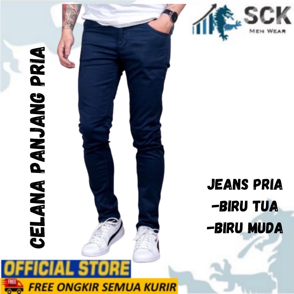 sck - Celana Jeans Pria CRV Slimfit Model Pensil Warna Biru / Celana Denim Cowok Reguler Pria Murah - sckmenwear GROSIR