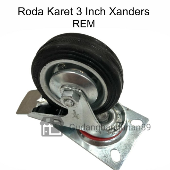 Roda Troli Etalase Karet Hitam Xanders 3&quot; i1n Mati Hidup Putar Rem PCS