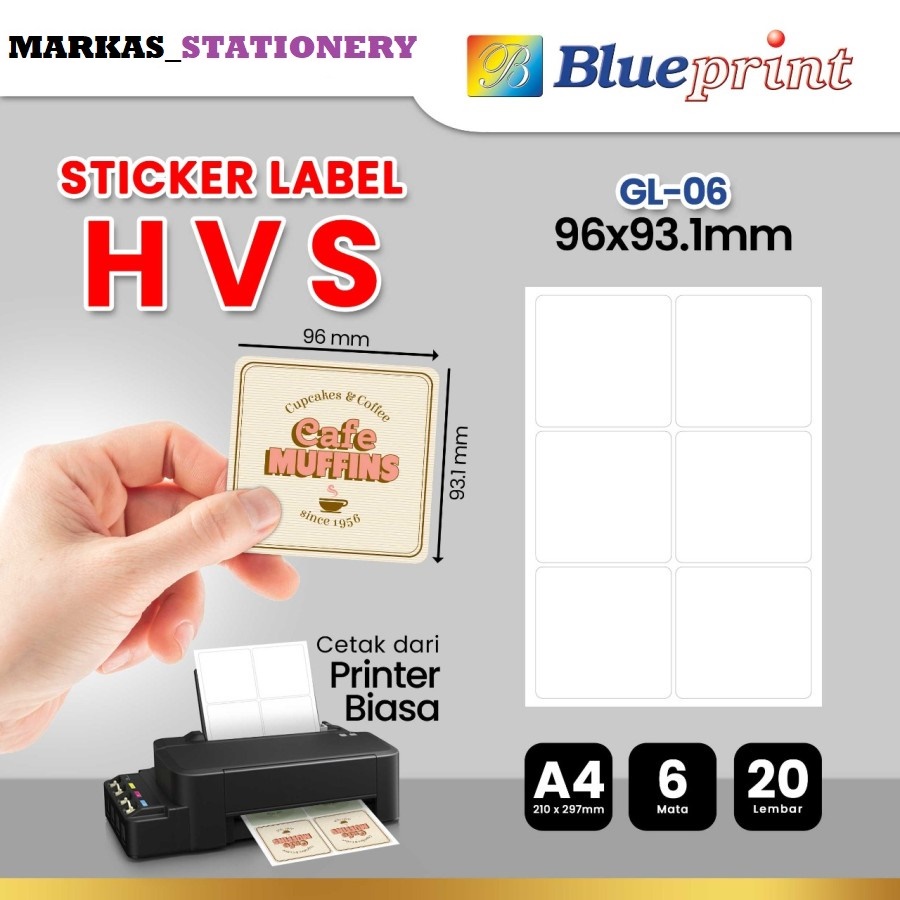 

Kertas Stiker Label HVS Doff A4 BLUEPRINT Uk 96x93,1 mm - 20 lembar