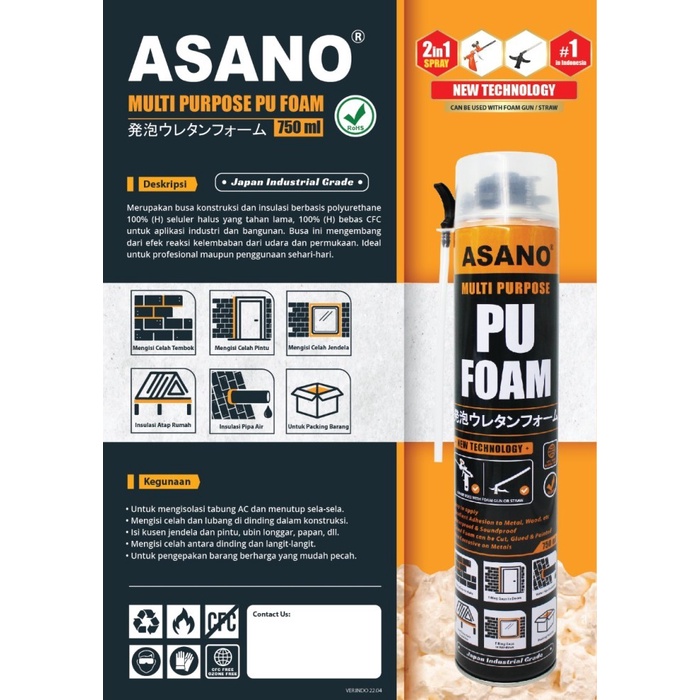 spray Foam ASANO Polyurethane Foam / Sealant Foam SPRAY PU Foam