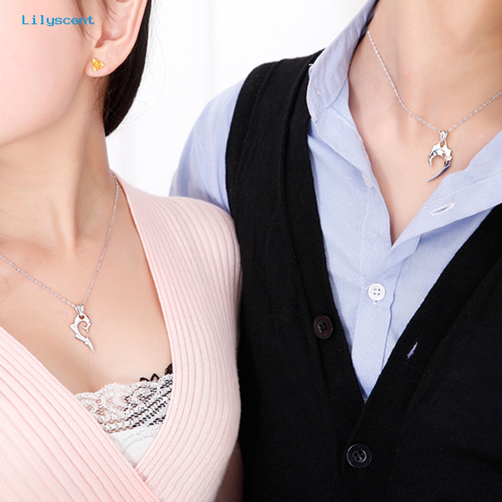 [LS] 1pasang Kalung Pasangan Liontin Bentuk Hati Fashionable Unisex Lover Matching Necklace Jewelry Untuk Pesta