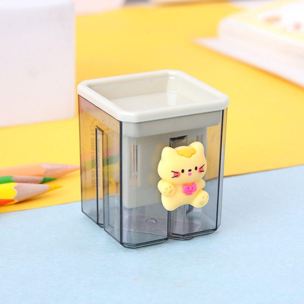 [Elegan] 2lubang Pengasah Pensil Portable Kartun Transparan Perlengkapan Kantor Sekolah Anak Perlengkapan Seni