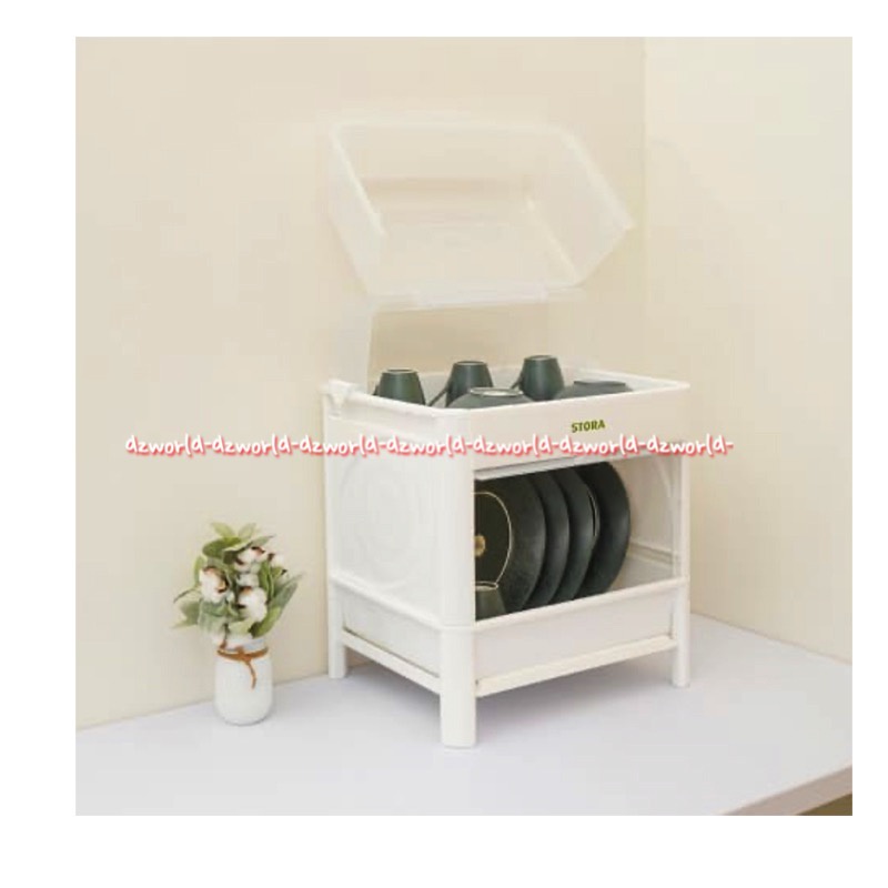 Stora Shelf Dish 2tier With Top White Rak Piring 2tingkat Dengan Tutup Warna Putih Mudah dipindahkan Storage