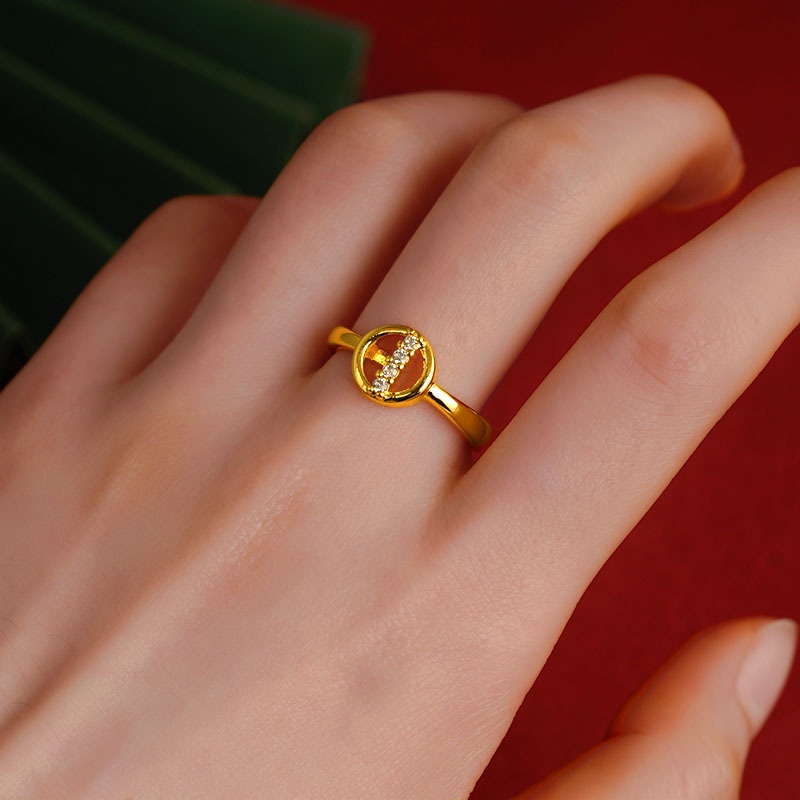 Goldkingdom Fashion Perhiasan 24 K Bangkok Aksesoris Ready Stock Ginkgo Daun Indah Cincin Mahkota Micro Berlian-Ukir Hadiah Untuk Wanita