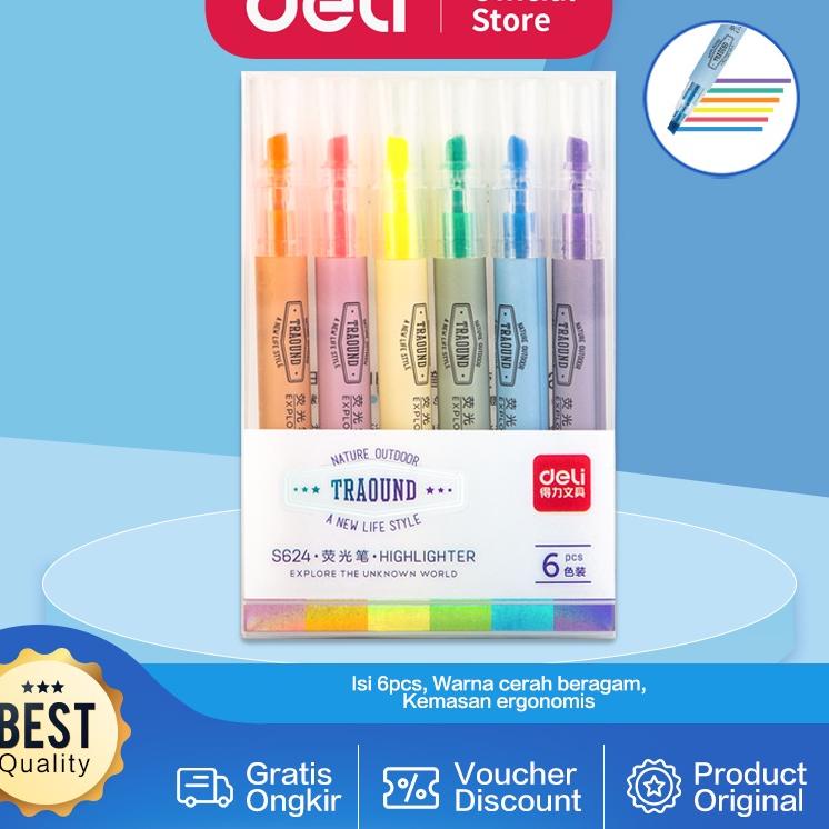 

Codea1A9m Deli Highlighter Pen Pena Isi 6 pcs S624