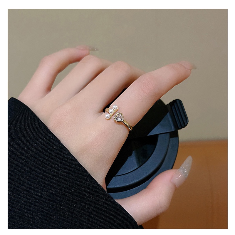 Goldkingdom Aksesoris Perhiasan Fashion Ready Stock Korea Ins Pasang Desain Senior Rasa Cinta Cincin Jari Telunjuk Pembukaan Cincin Mutiara Yang Dapat Disesuaikan Cincin Perempuan