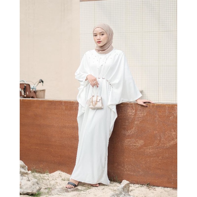 Baju dress kaftan gamis putih jumbo premium pesta lebaran ied idul fitri 2025 kondangan lamaran foto