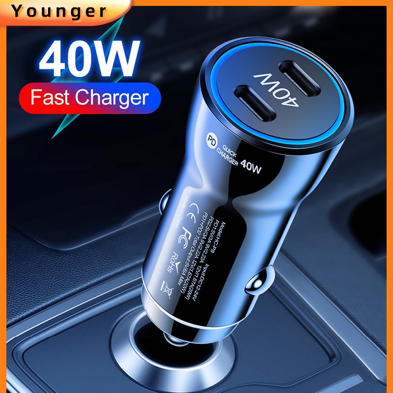 40w Dual PD Charger Mobil USB Type C Fast Charging Car Phone Socket Adapter QC 3.0 USB PD In Car Travel Charger Untuk iPhone Android