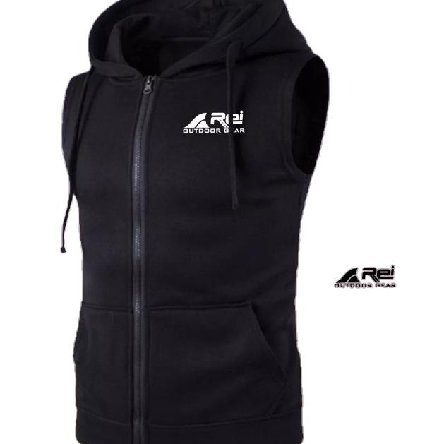 Rompi Pria Hoodie vest Rei outdor - Hitam, M (KODE 6204)