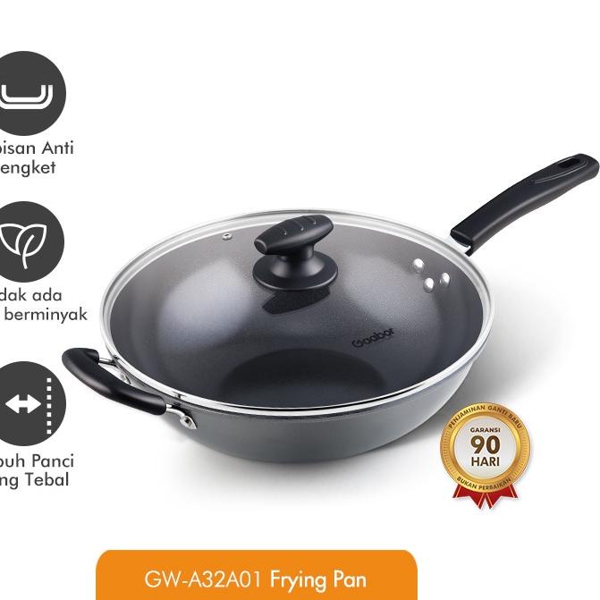 ♘ Gaabor Panci Penggorengan Wok Anti Lengket bahan Teflon 32 cm non-stick frying pan /GW-A32A01 ☺