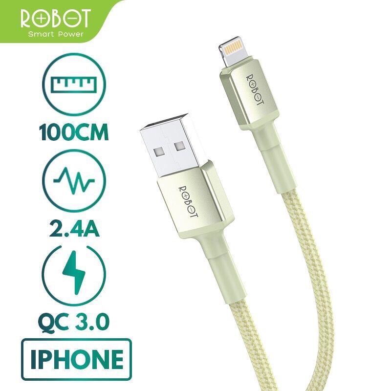 ROBOT RSL100 Kabel Cable Data Apple Ligtning To USB  Braided 2.4A 1M - Garansi Resmi 1 Tahun