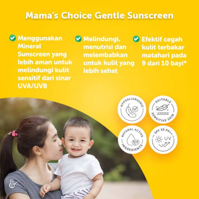 Mama Choice Baby Gentle Sunscreen 30gr - Mama's Choice Cream Pelindung UVA UVB Sinar Matahari Kulit Bayi