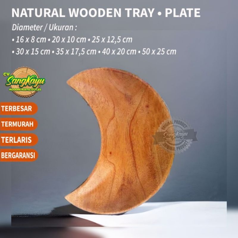 Nampan kayu tray piring kayu wooden plate piring saji kayu bulan sabit