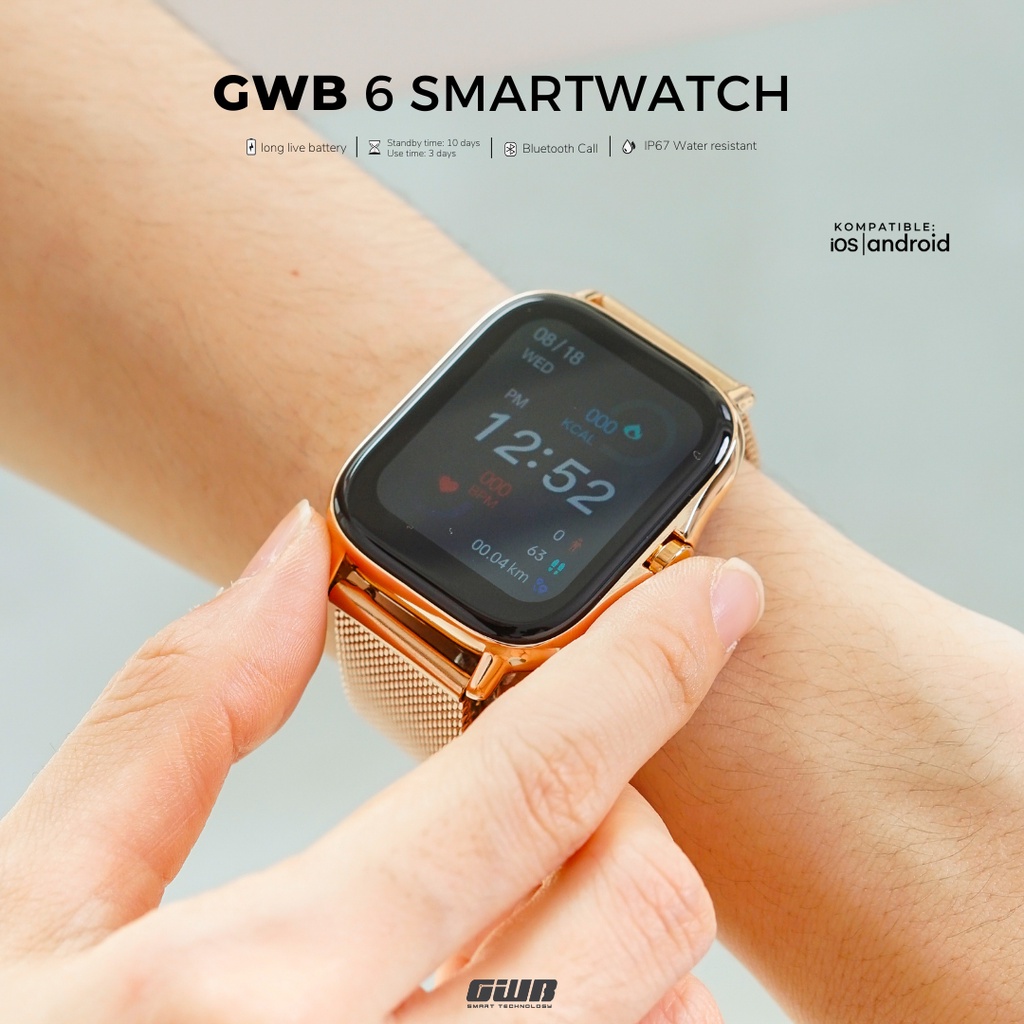 GWB 6 Smartwatch Original Magnetic Charging Kalkulator EKG HeartRate Sports Mode [FREE STRAP]