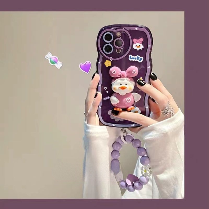 IPHONE Casing Ponsel Desain Bebek Ungu Tiga Dimensi Lucu Kompatibel Dengan Iphone12 13 11 Pro Max X Xs Max Xr Plgbv