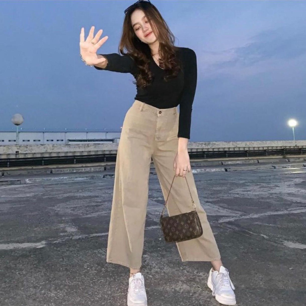 Celana Jeans Kulot Panjang Wanita Highwaist Jeans Import cullote Boyfriend Jeans Kulot Polos Hitam P