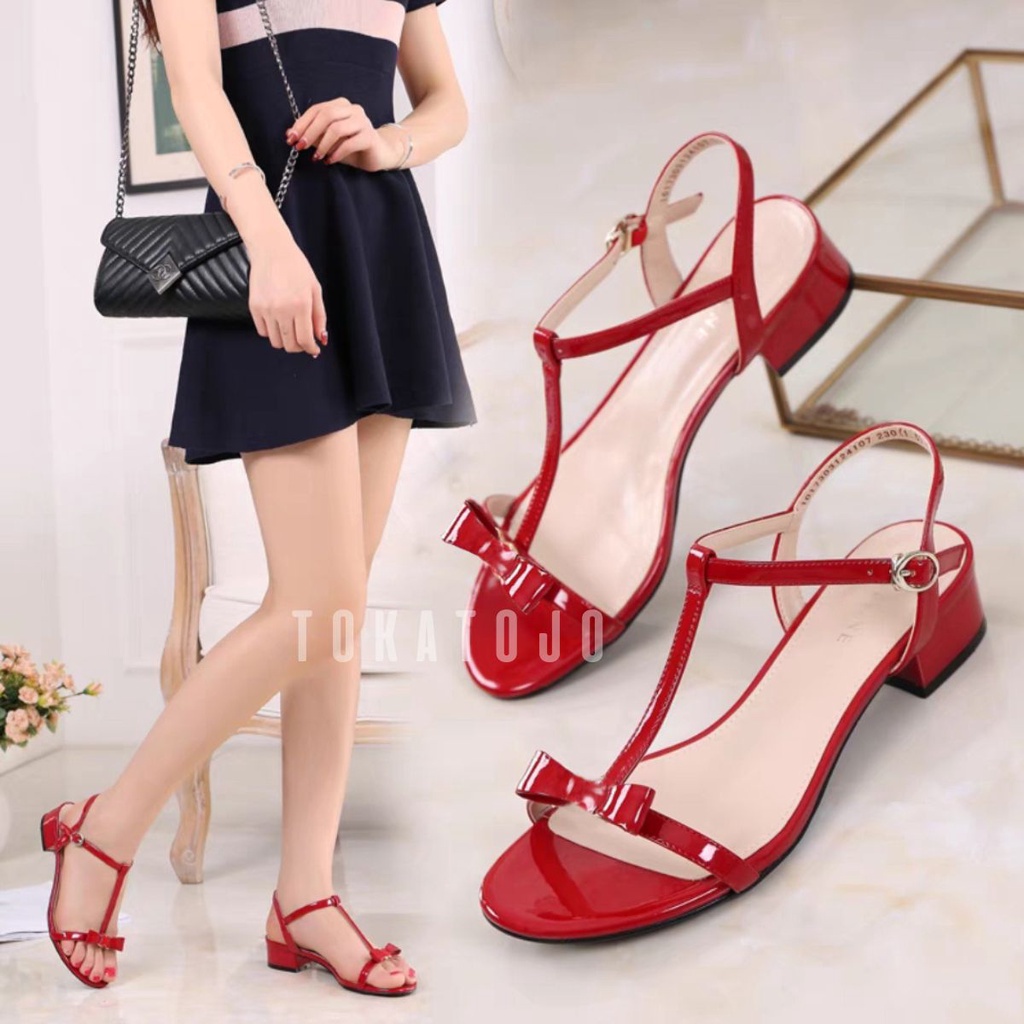 tokatojo Sandal hak tahu wanita 3 cm Sandal heels wanita 2023 temali pita cantik