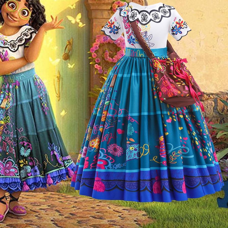 ✼ Disney Princess Dress for kids ENCANTO MIRABEL DAN ISABELA KOSTUM ANAK PEREMPUAN IMPORT + TAS ❁