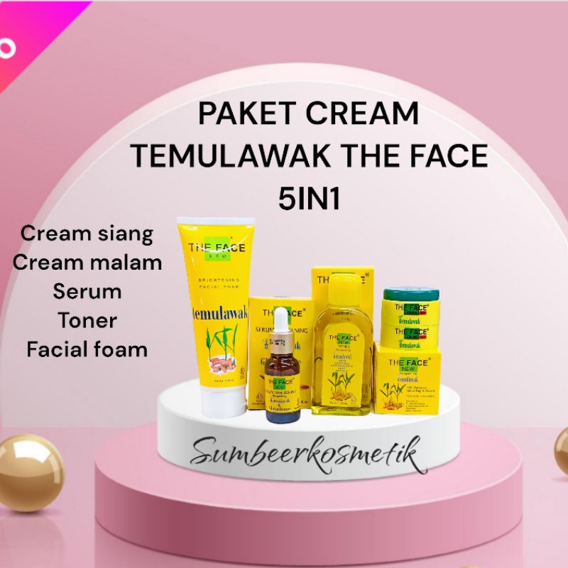 Paket Cream The Face Temulawak Series 5in1 - Cream Serum Tone &amp; Facial Foam