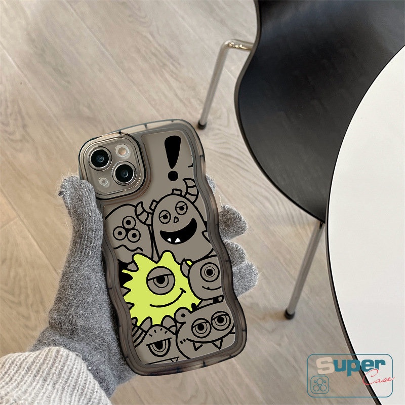 IPHONE Kartun Monster Kecil Lucu Kompatibel Untuk Iphone11 14 13 12 Pro Max6 6s 8 7 Plus XR X XS Max SE 2020 14 Plus Wavy Edge Soft TPU Back Cover