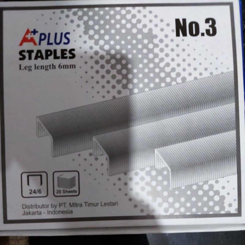 

isi staples no 3 merk A plus 6mm ( harga promo isi 20 kotak)