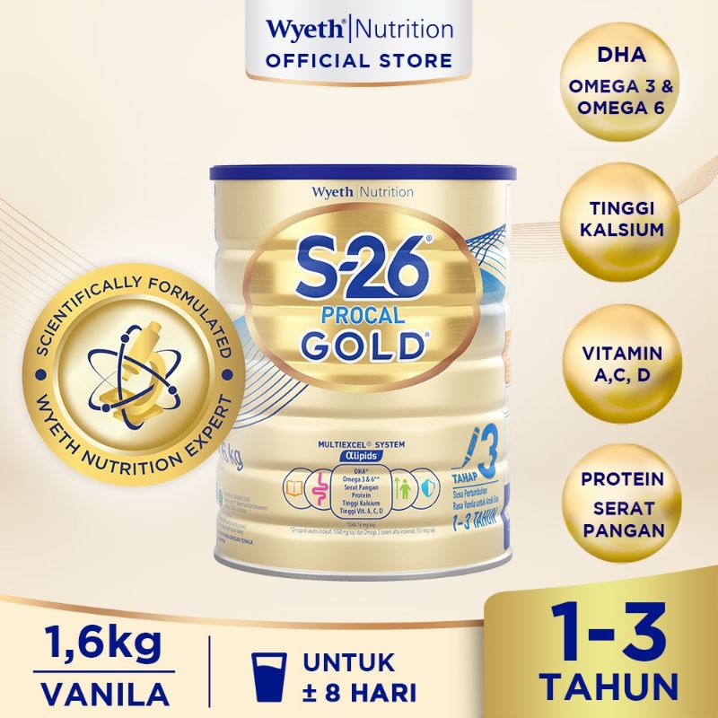 

Susu S26 S-26 Procal Gold Tahap 3 Vanila Susu Pertumbuhan Anak Usia 1-3 Tahun Kaleng 1600 gram / 1,6 kg