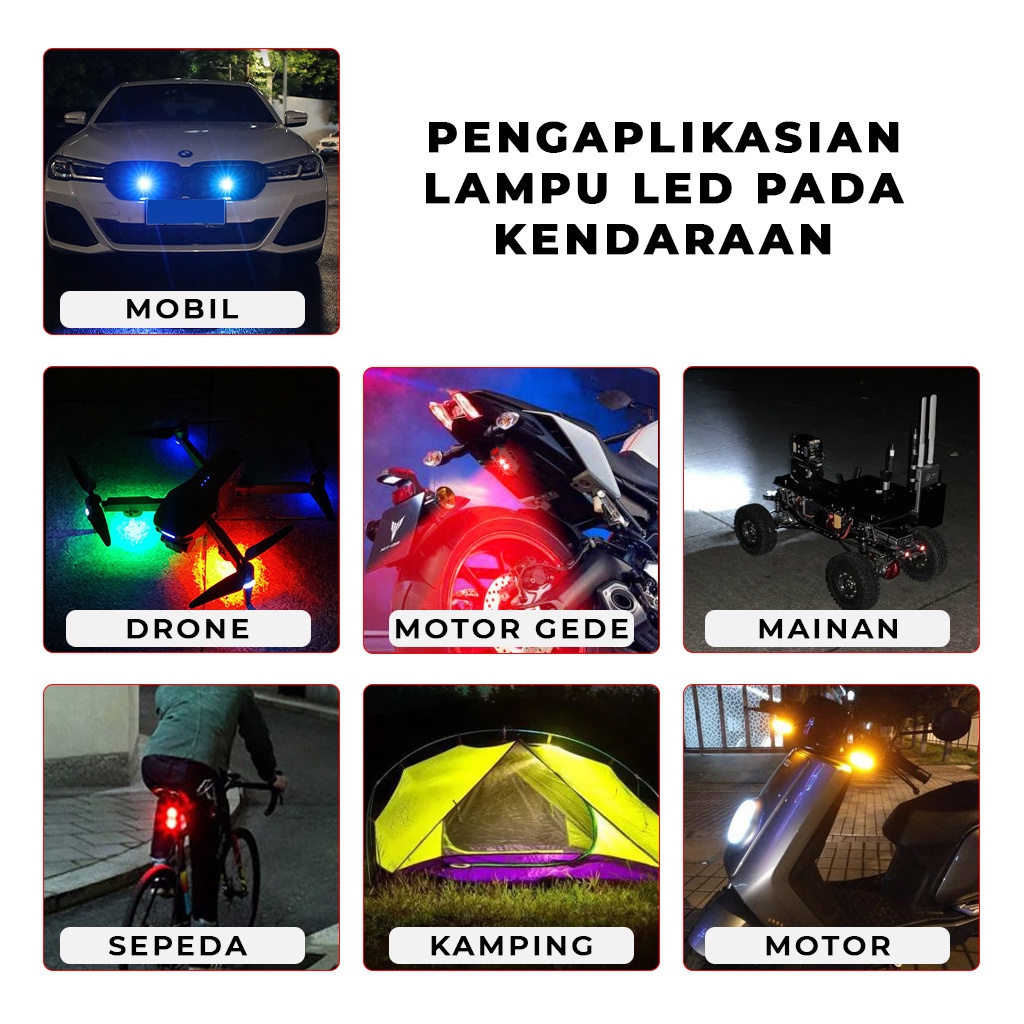 Lampu Kedip Motor Led Strobo 7 Warna Lampu Custom Mini Mobil Strobe Light USB Charger Lampu Sorot Sepeda |GROSIRXPRESS