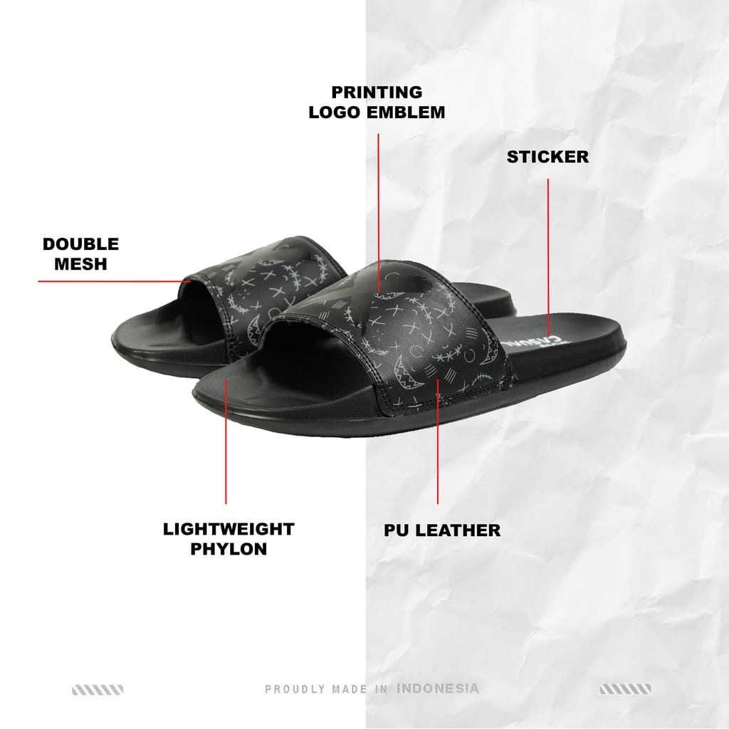 Sun Casual - Patrol Full Black | Slippers Slide | Sandal Pria | Sandal Wanita | Sandal Unisex