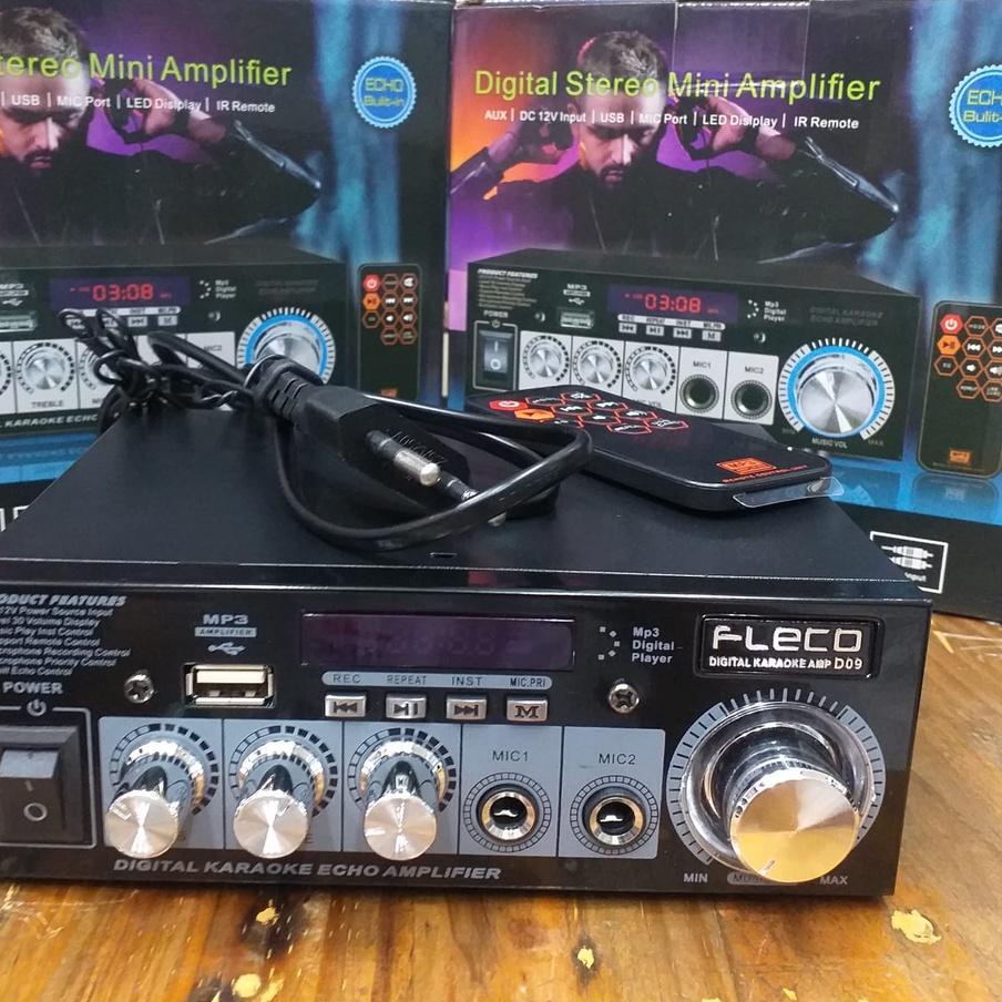 ♕ COD POWER AMPLIFIER KARAOKE DIGITAL FLECO D-09//POWER AMPLI DIGITAL STEREO MINI 12V/USB/MP3 PLAYER