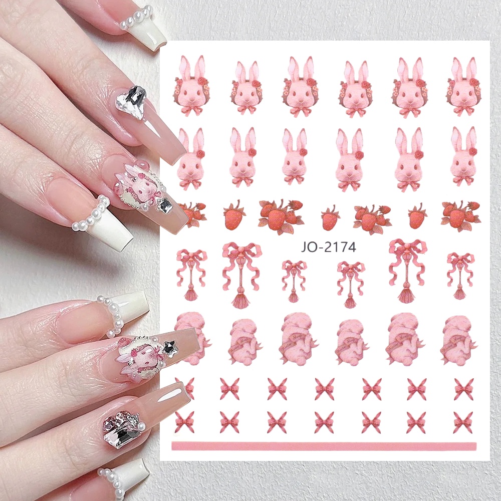 Rococo Sweet Pet Bunny Nail Art Stiker Lucu Kartun Hewan Kuku Stiker DIY Nail Art Decals Self-Adhesive Nail Decoration Tools