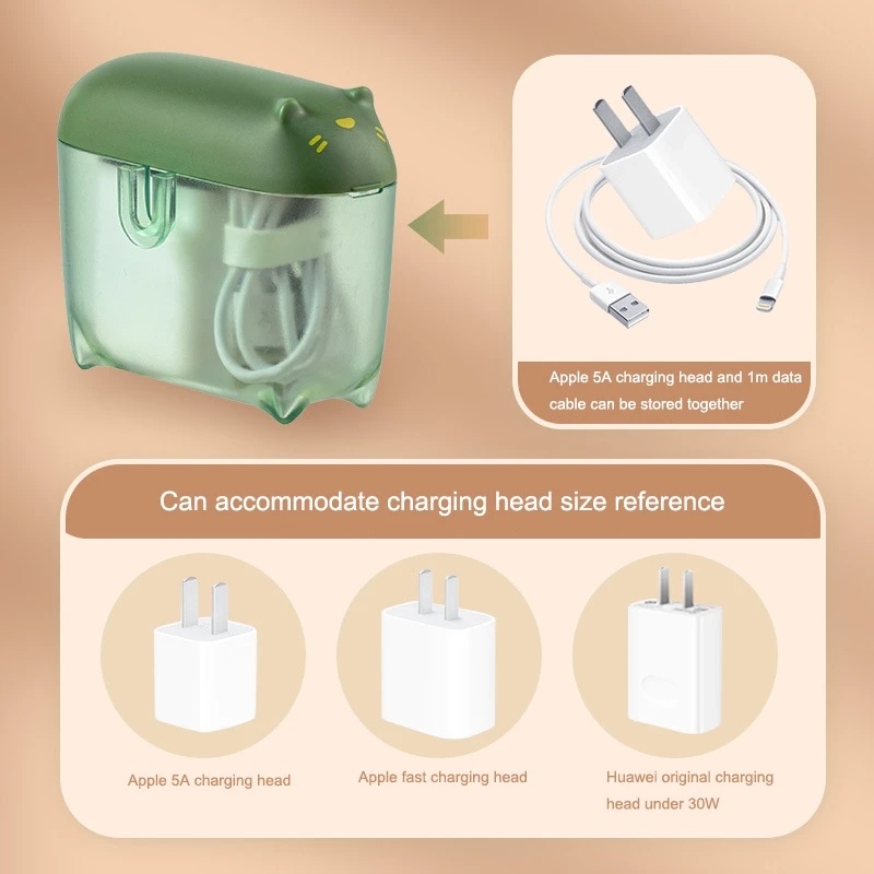 Kotak Penyimpanan Kabel Data Kucing Kartun/Kotak Charger Handphone Tahan Debu Portabel Dengan Penutup