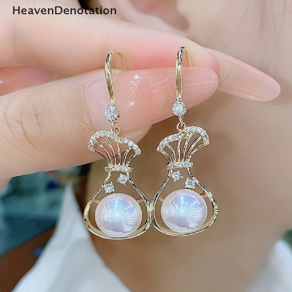 [HeavenDenotation] 1pasang Mode Baru Oversized Merah Putih Mutiara Drop Anting Untuk Wanita Berongga Vas Bentuk Zirkon Pernikahan Anting Perhiasan Hadiah HDV