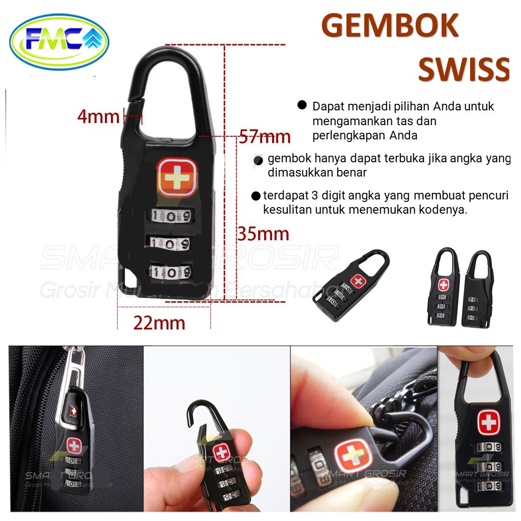 Gembok Koper Anti Maling Kunci Kode Angka Swiss Numeric Code For Copper Bag Loker Tas Ransel Dompet