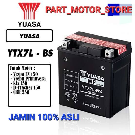 Aki motor Vespa Liberty, Vespa Matic sprint, Vespa Primavera YTX7L-BS YUASA MF