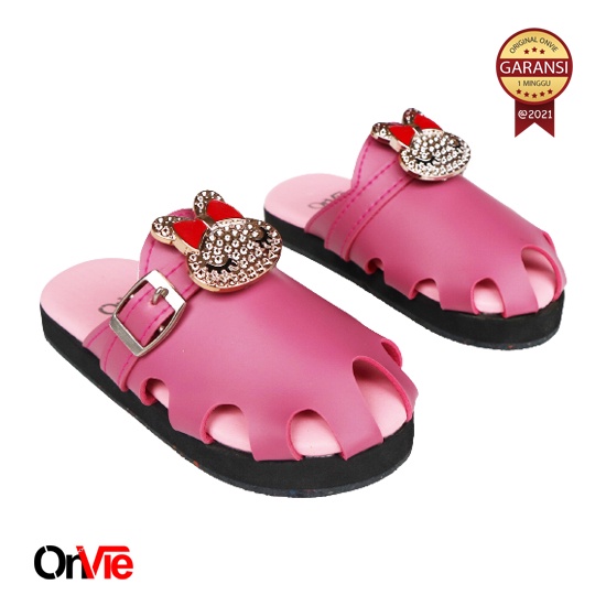Sepatu Slop Anak Perempuan Dengan Manik Kelinci Mutiara | Sendal Flat Formal Onvie