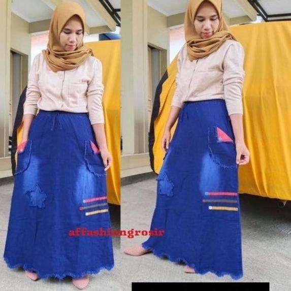 SALE ROK JEANS WANITA PANJANG/ROK JEANS RAWIS/ROK JEANS KANCING/ROK JEANS TEMPEL/ROK JEANS KEKINIAN/