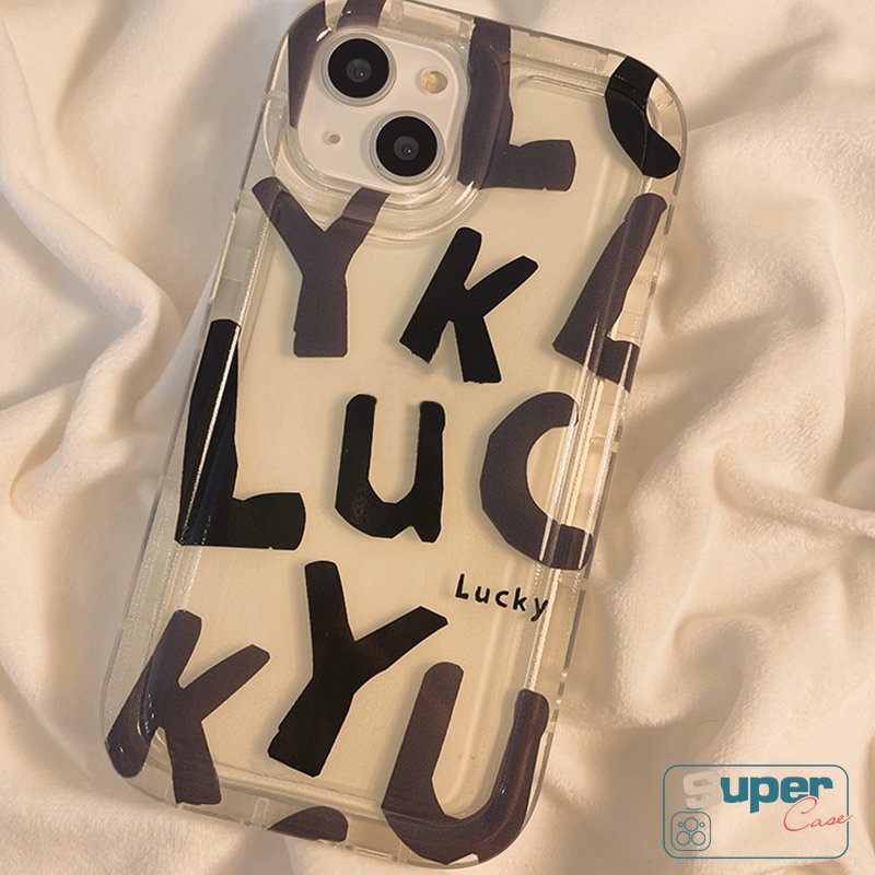 Kompatibel Untuk iPhone 7plus 8plus 11 14 13 12 Pro MAX 6 6S 7 8 Plus XR X XS MAX TPU Lembut Huruf Alfabet Sederhana Lucky Transparan Airbag Shockproof Silicon Back Cover
