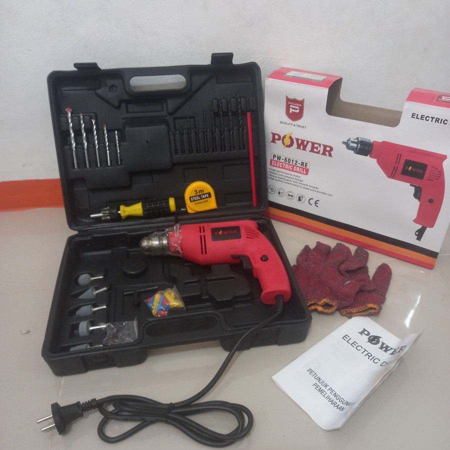 POWER PW-6012 RE Mesin Bor Listrik 10mm Koper Set - Bor listrik 10mm