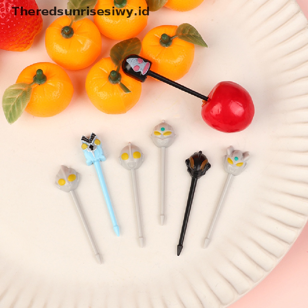 #New# 7pcs/set Kartun Plastik Ultraman Garpu Buah Tusuk Gigi Dessert Fork Dekorasi~