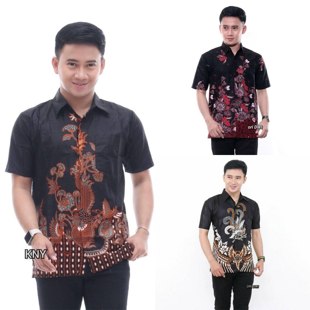 grosir batik hem pria lengan pendek beragam motif bahan adem nyaman