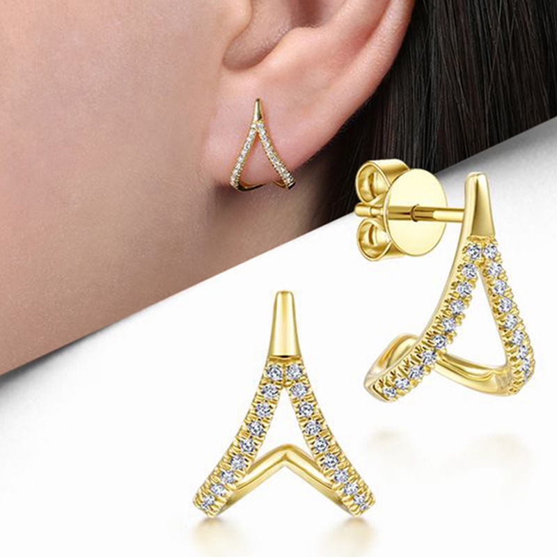 Anting Pejantan Wanita Bergaya Sederhana Pakaian Sehari-Hari Aksesoris Telinga Perhiasan Perempuan Fashion Kekinian Dengan Zirkon Kubik Grosir