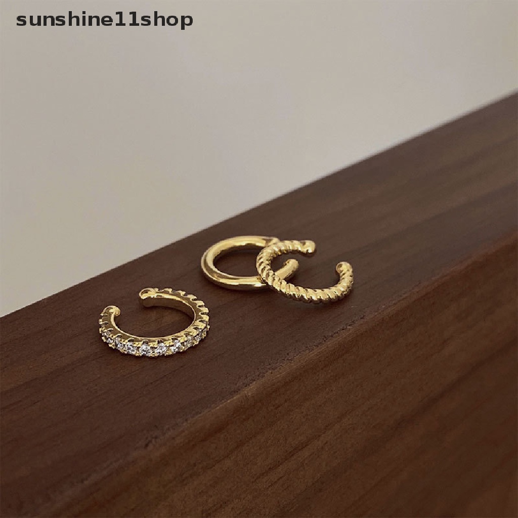 Sho 3Pcs/Set Anting Klip Asimetris Untuk Hoop Tulang Rawan Fashion Minimalis Unisex N