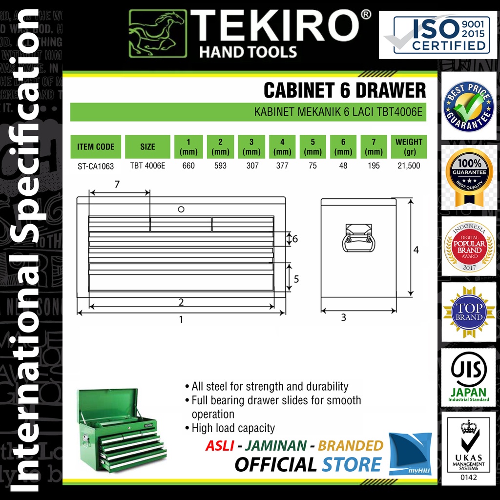 Tempat Menyimpan Kunci 6 Laci Mekanik / Kabinet Perkakas / Cabinet 6 Drawer TEKIRO