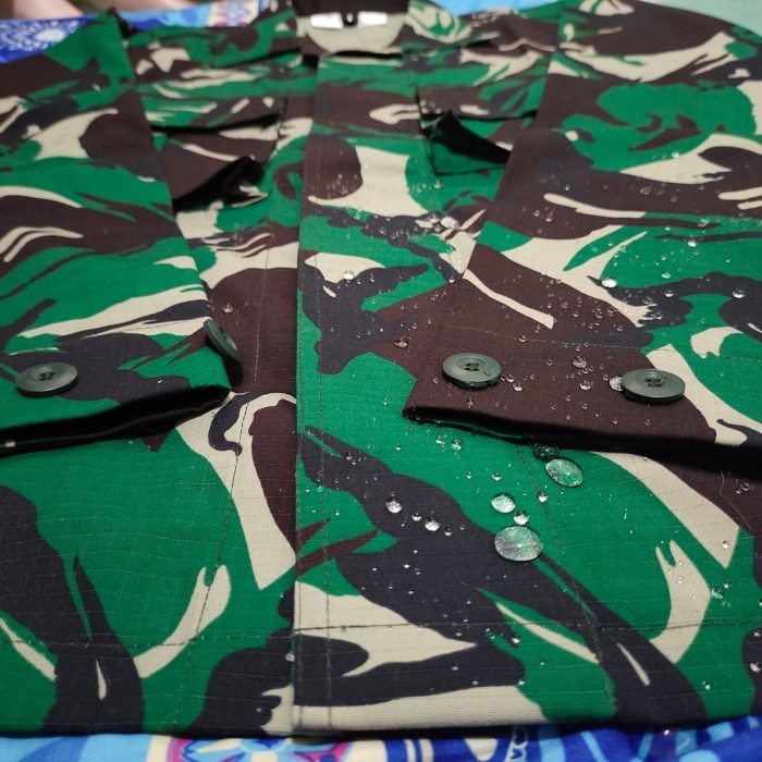 Baju pdl loreng tni bahan SRITEX WR ANTI AIR PRODUKSI